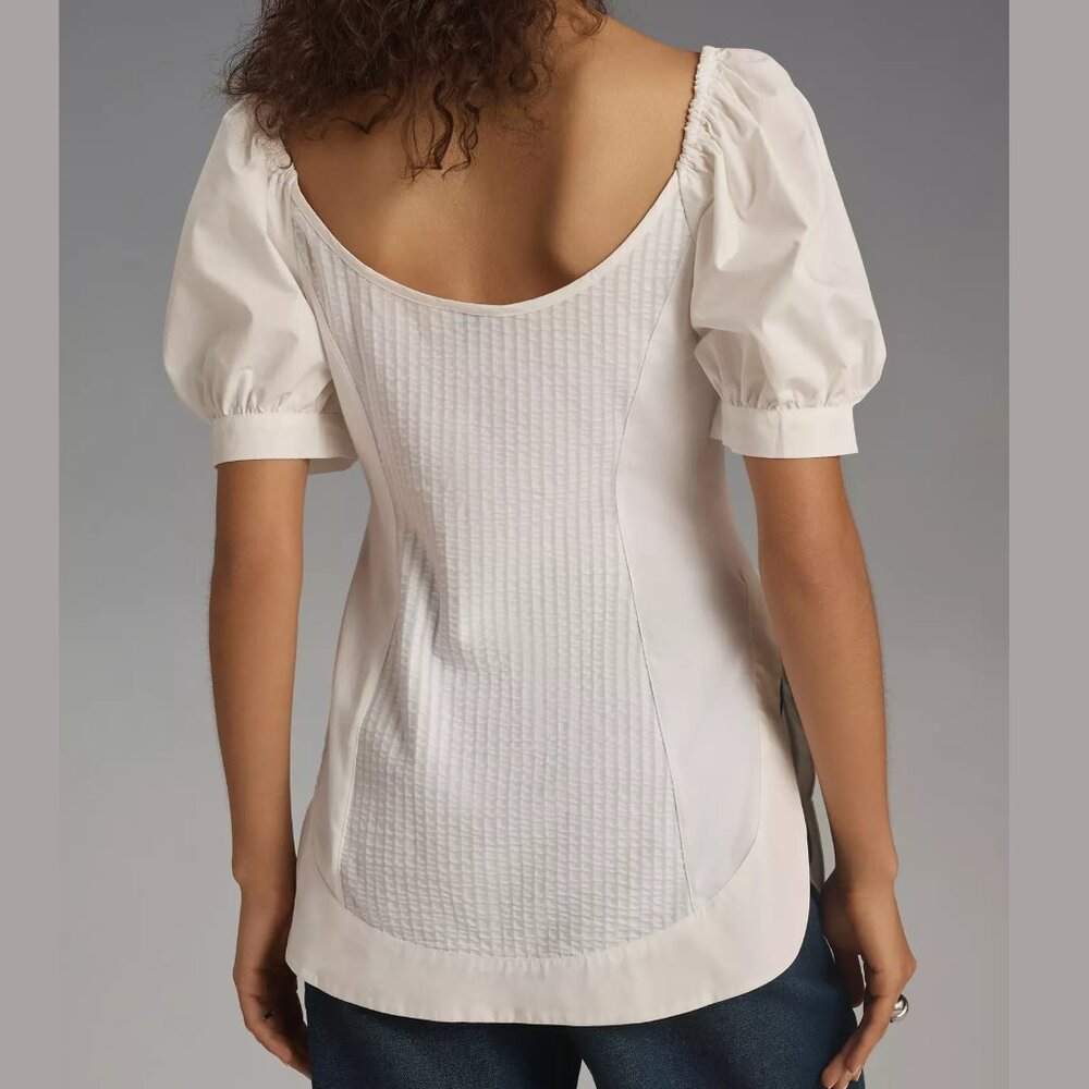 Anthropologie Maeve Puff-Sleeve Sweetheart Top White M - Picture 2 of 8